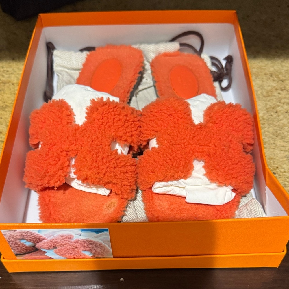 Hermes Orange Fuzzy Women's Shoes